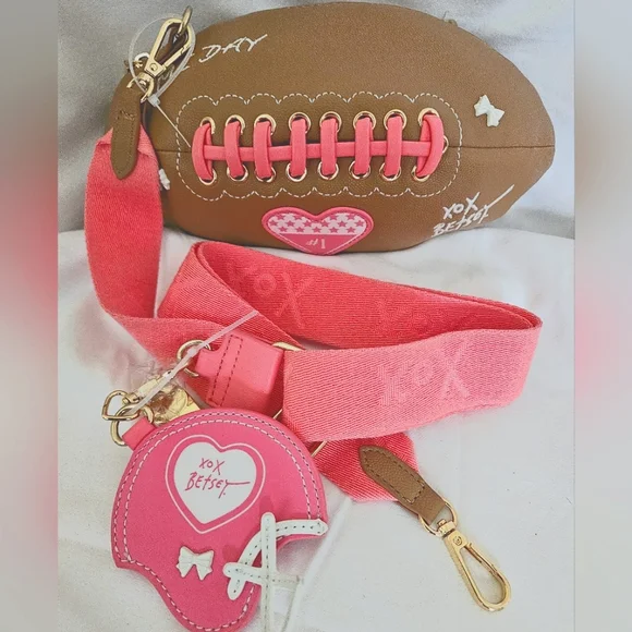 Betsey Johnson xotoss Game Day Football-Shaped Crossbody Bag w /Hangtags Nwt - Picture 2 of 14